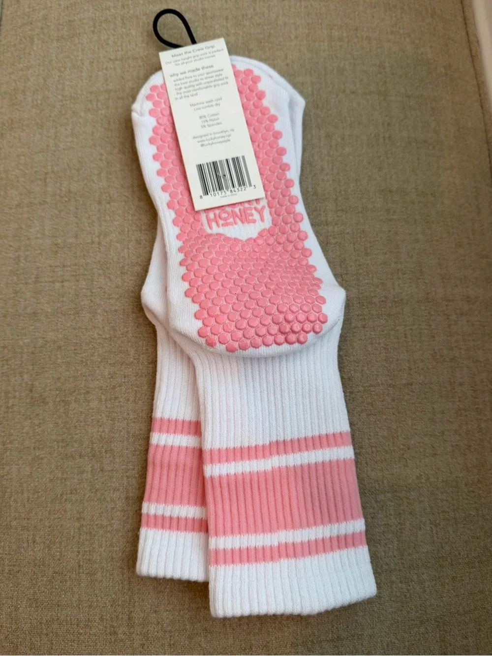 Lucky Honey Women’s The Crew Stripe Grip Pilates Socks